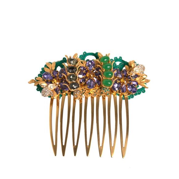 Dolce & Gabbana Accessories - Dolce & Gabbana Gold Brass Crystals Hair Stick Women's Comb